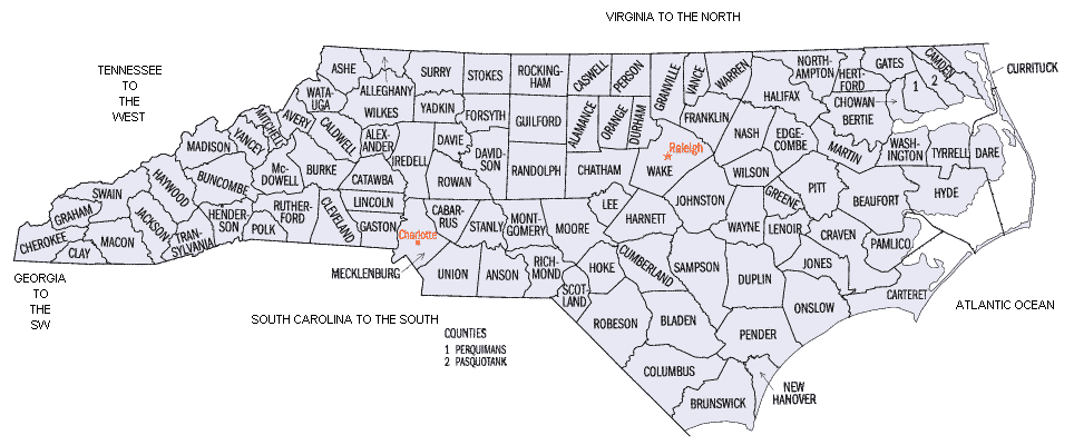 Map Of North Carolina. NC County Map