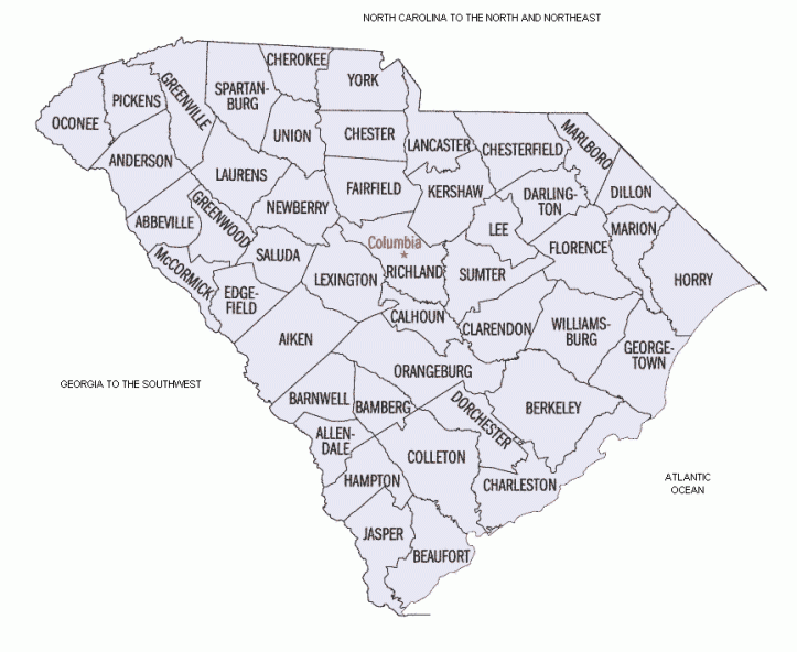 SC Map of All 46 Counties in State of South Carolina